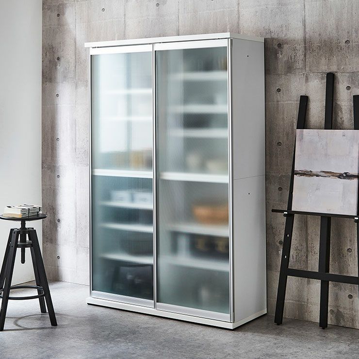 食器棚 ポエム ホワイト(扉枠シルバー)