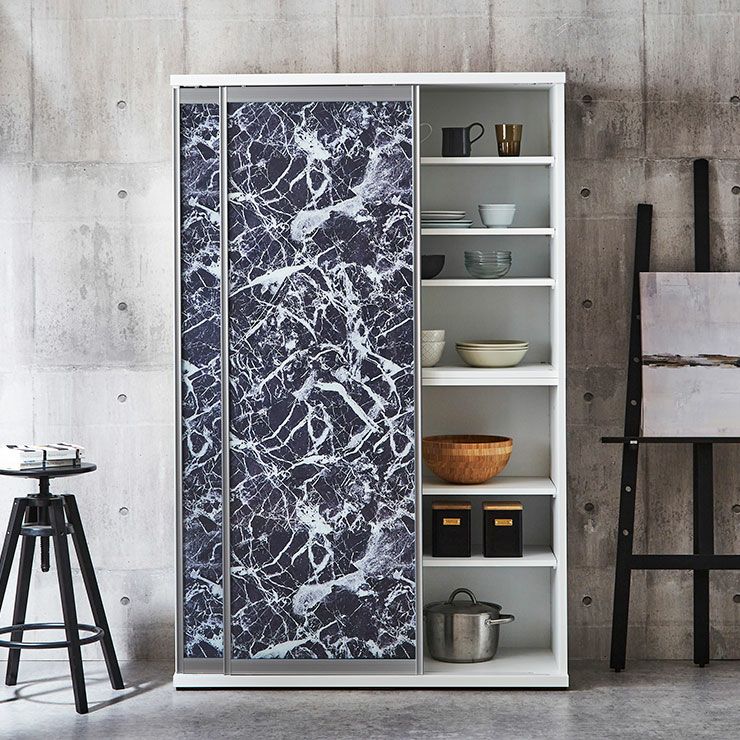 食器棚 ポエム ホワイト(扉枠シルバー)