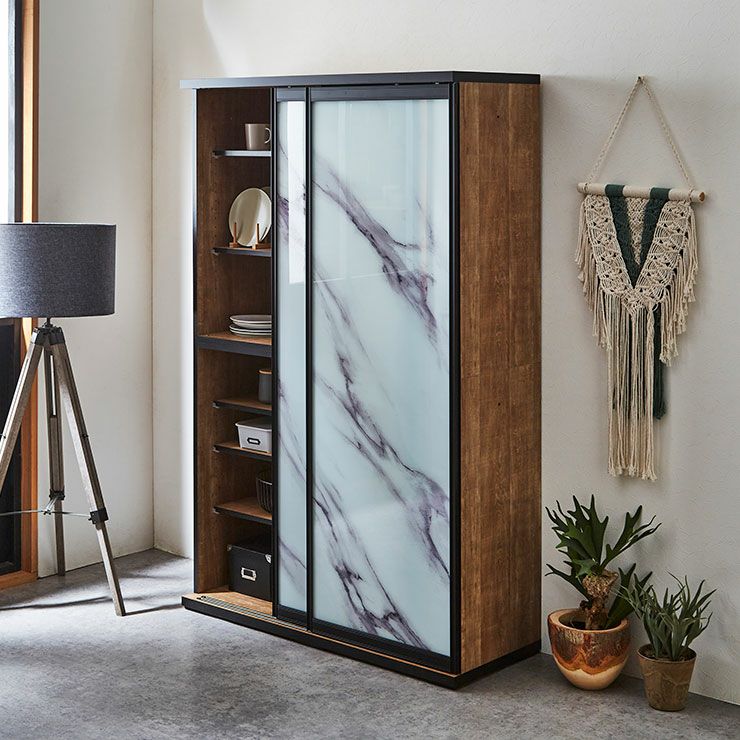 食器棚 ポエム レディオーク(扉枠ブラック)