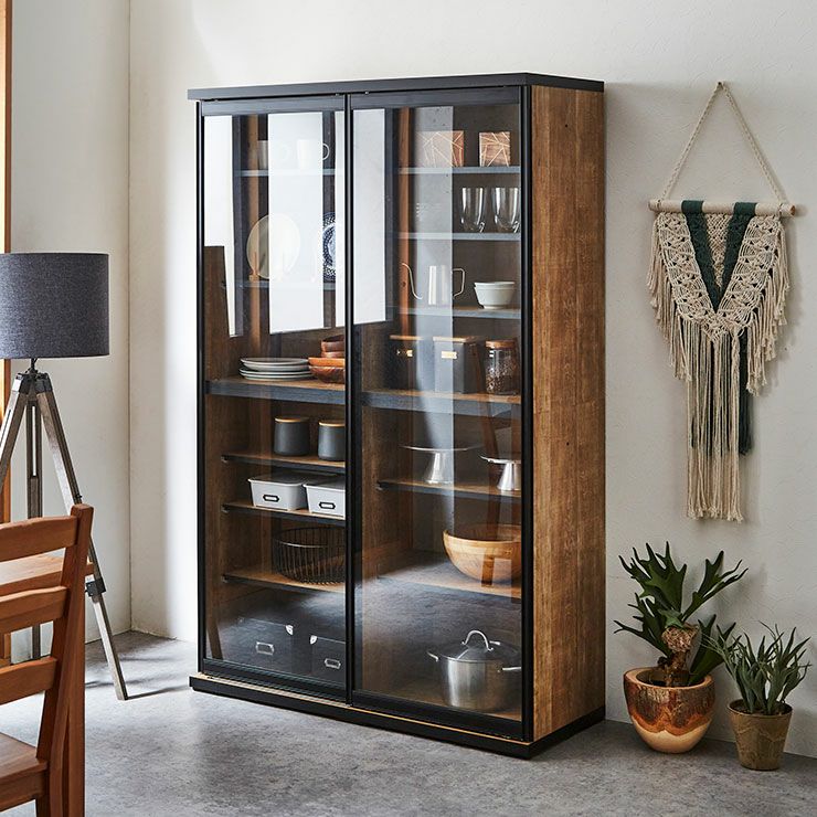 食器棚 ポエム レディオーク(扉枠ブラック)