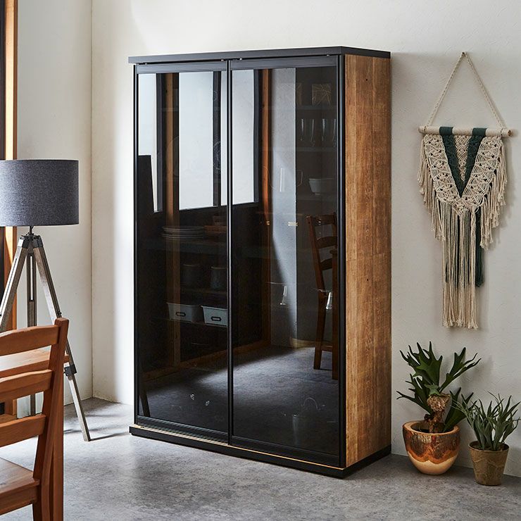 食器棚 ポエム レディオーク(扉枠ブラック)