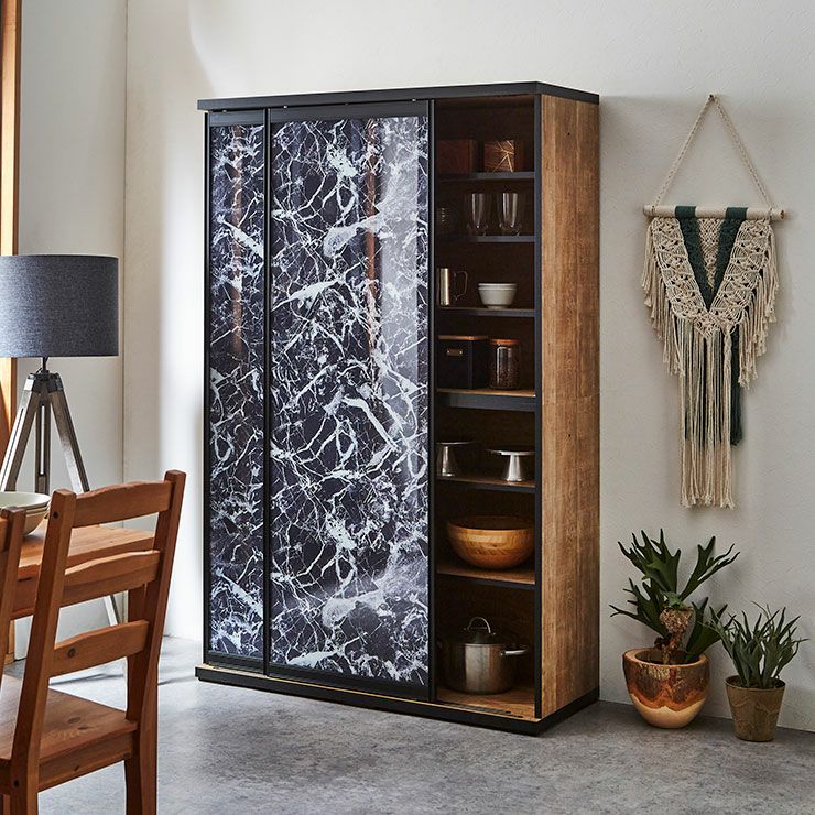 食器棚 ポエム レディオーク(扉枠ブラック)