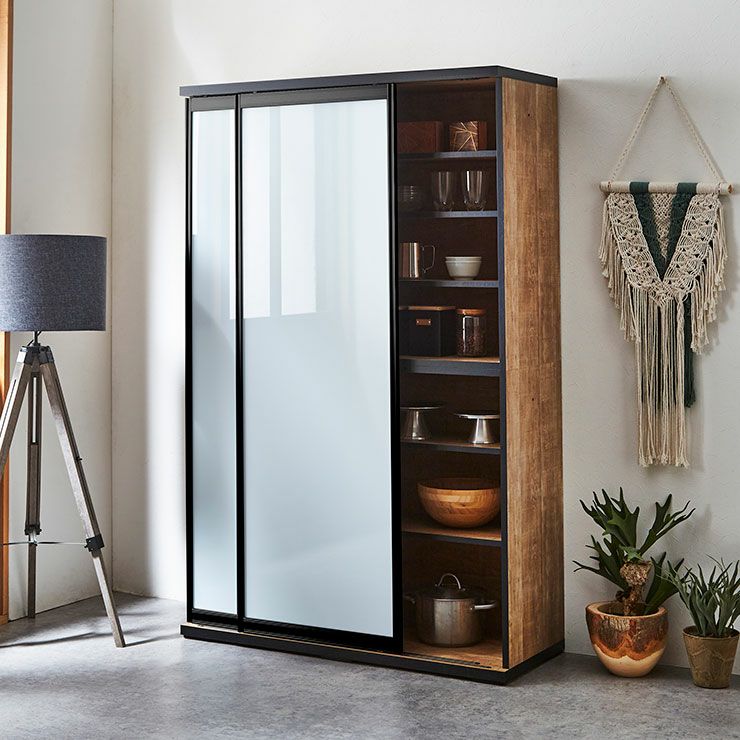 食器棚 ポエム レディオーク(扉枠ブラック)