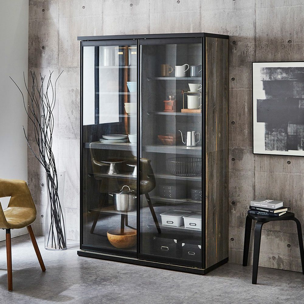 食器棚 ポエム ブルックリン(扉枠ブラック)