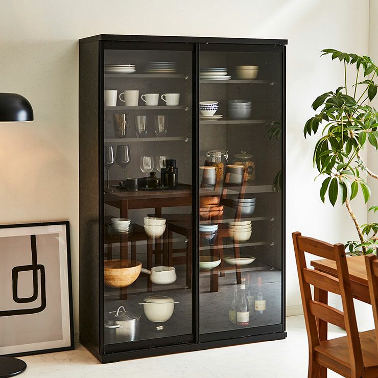 食器棚 ポエム ストーンブラック(扉枠ブラック)