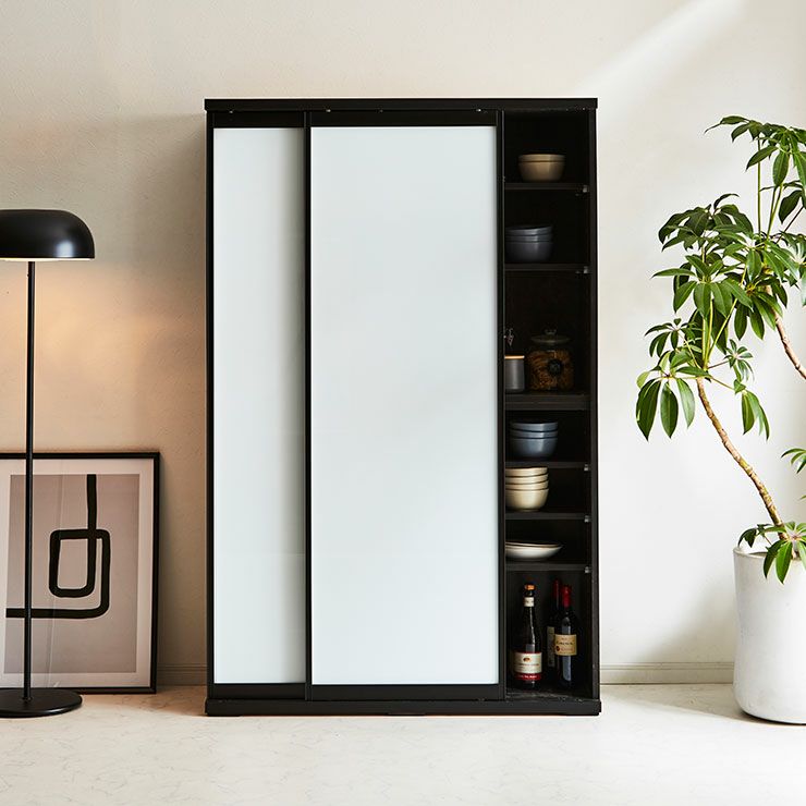 食器棚 ポエム ストーンブラック(扉枠ブラック)