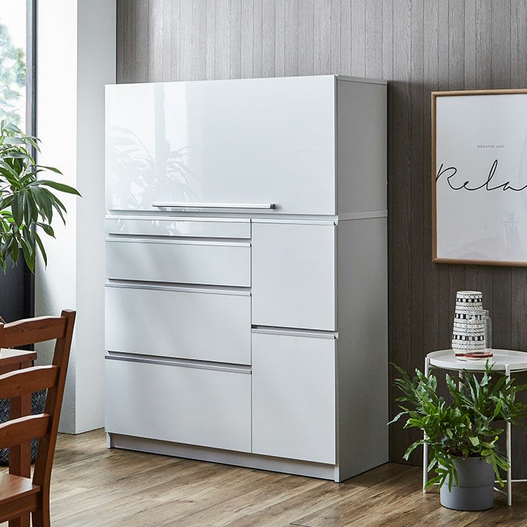 食器棚 ミゲルフラップ カラー 鏡面ホワイト