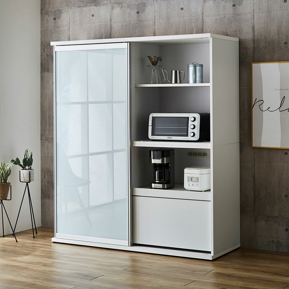 ホワイト本体・ミストガラス 幅153.5cm