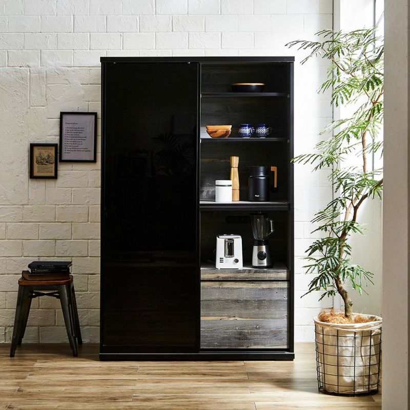 ホワイト本体・ホワイトガラス 扉組子風加工(ウォールナット×名月)