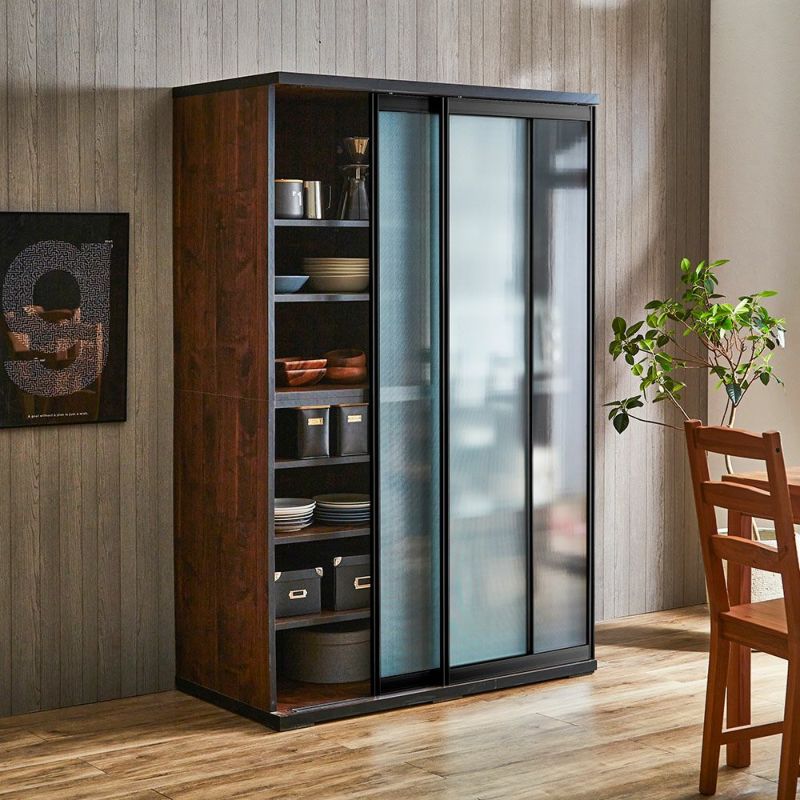 ストーンブラック本体・スモークガラス 扉組子風加工(ブラック×麻の葉)