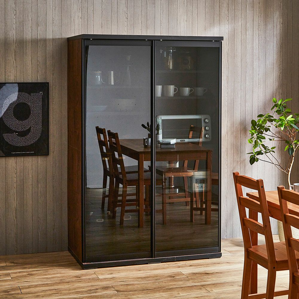 ストーンブラック本体・スモークガラス 扉組子風加工(メープル×菱)