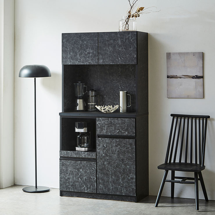 食器棚 ナポリ90 カラーストーンブラック