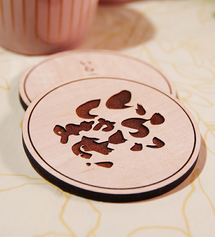 2種から選べるデザイン 木製コースター 4枚セット 9cm×9cm コースター