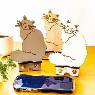 木製 スマホスタンド ネコ スマホスタンド010 | セミオーダー