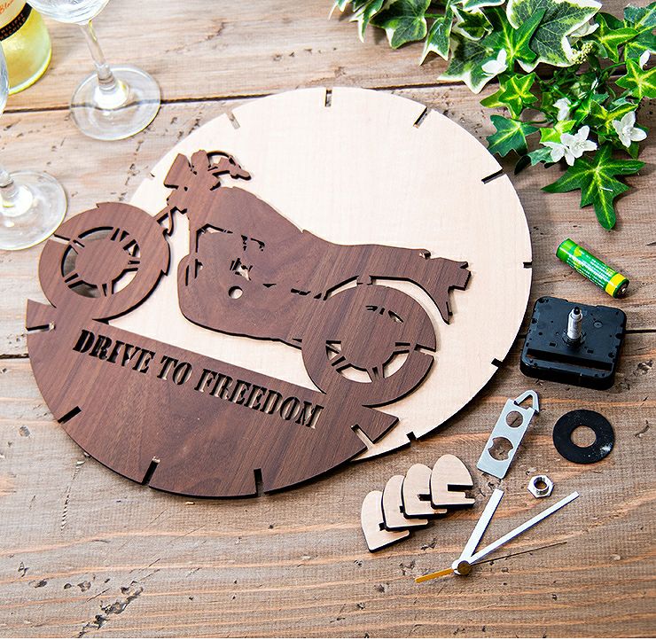 木製壁掛け時計 バイク ウォールクロック 壁時計 時計002 | セミ