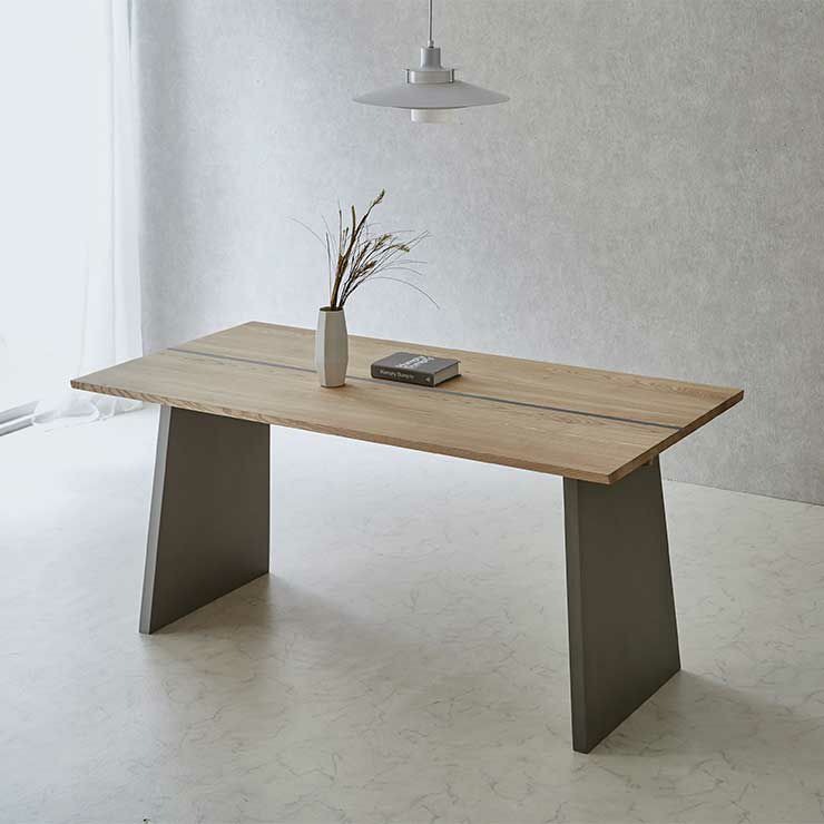 ハープ テーブル単品 幅160cm アッシュ突板天板×コンクリート調脚 木の温もりとモダンデザイン