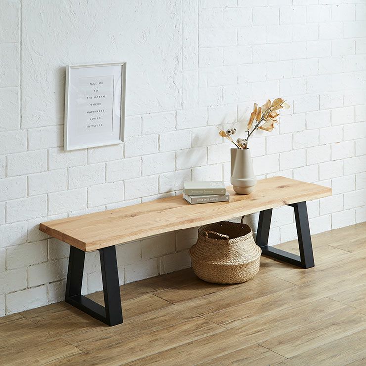 無垢材の一枚板風耳付きベンチ幅150cmオーク材