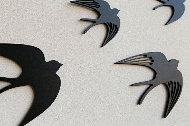 木製ウォールデコ 2デザインのツバメ 大・小各2枚 4枚セット 北欧雑貨