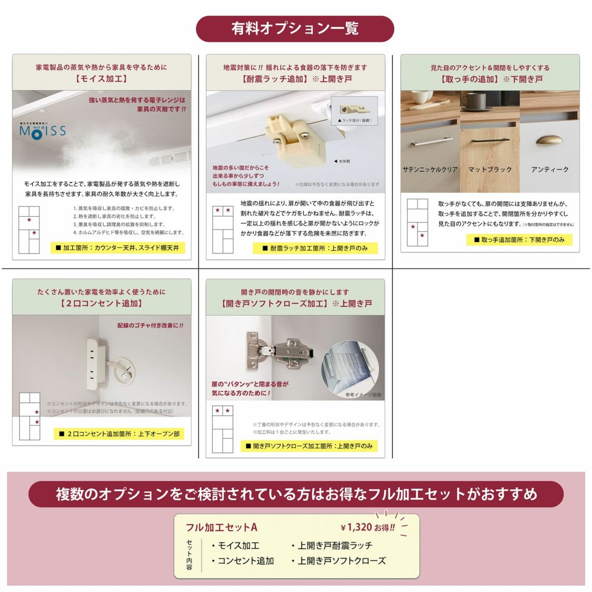 3タイプ収納構成とバスケット内容および3色展開