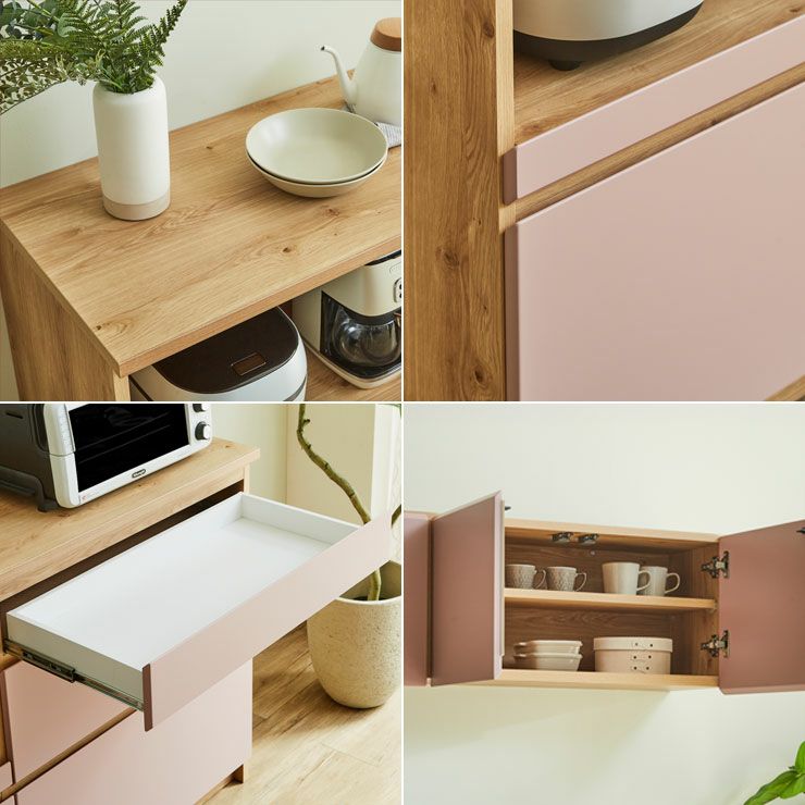 完成品幅135cmカウンター、引出しとスライド棚寸法詳細