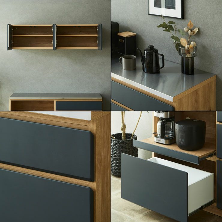 ブラックカラー幅155cmのキッチンカウンター